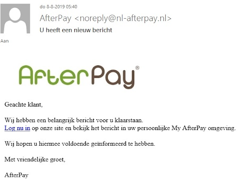 Screenshot of an example of scam in Dutch